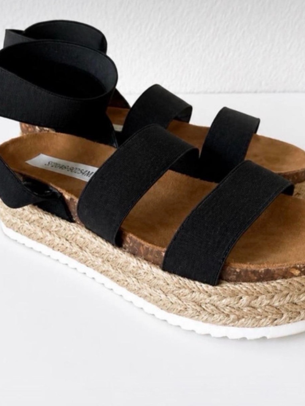 Steve Madden Black Elastic Strappy Espadrille Platform Sandals - Size 8